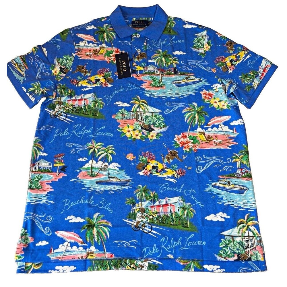 NWT Polo Ralph Lauren Polo Bear Mesh Bahamas Bear Polo Shirt Size L Tropical